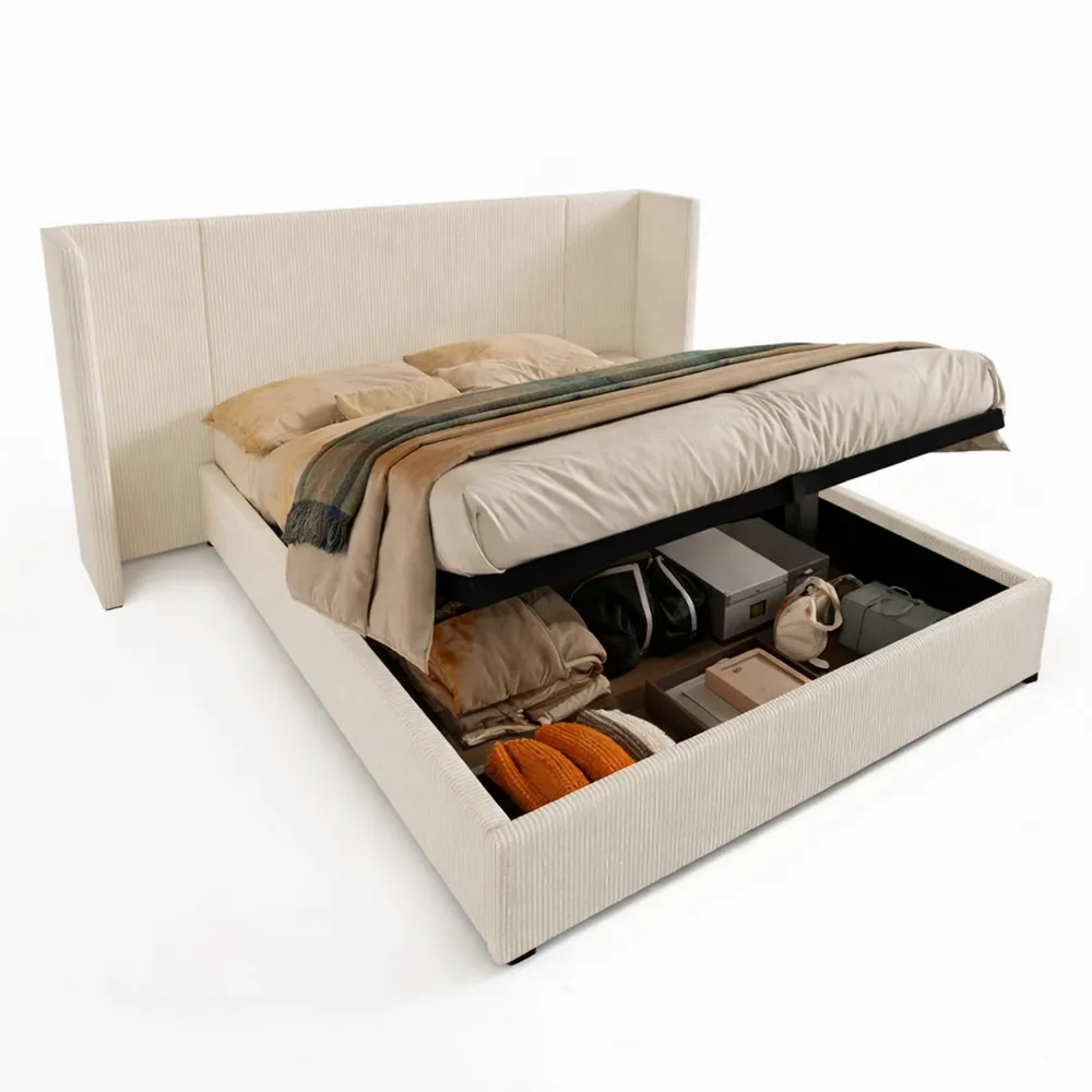 Lit Double Rembourré avec Lampe de Lecture et Port USB Type-C