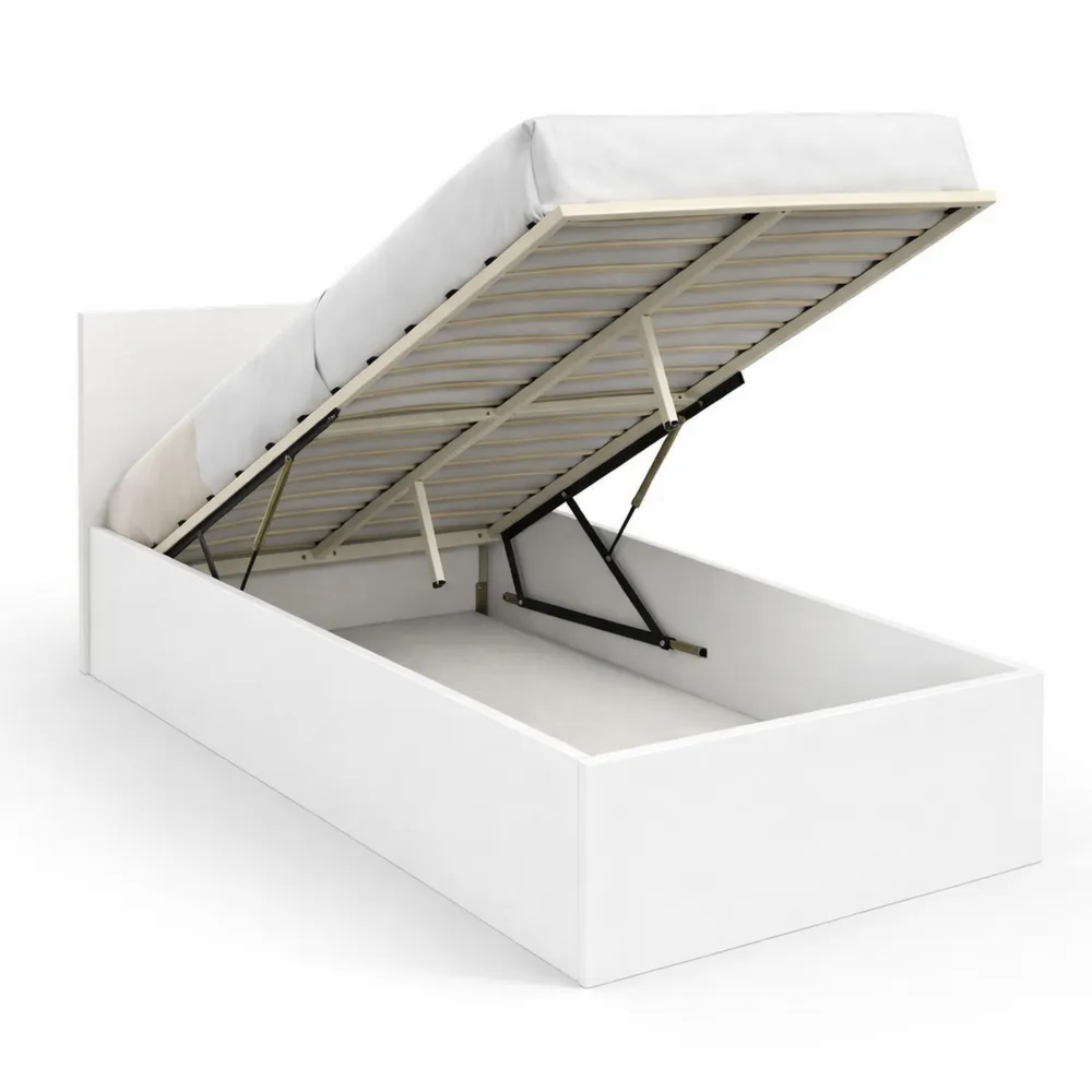 Lit Coffre avec Tête de Lit et Sommier 90x190 cm Blanc