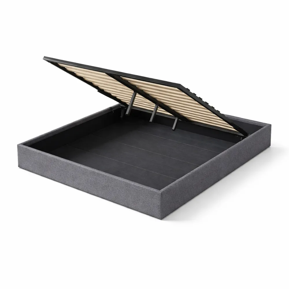 Lit avec Espace de Rangement, Sommier en Lattes, Tissu Gris, Structure Robuste 160x200 cm