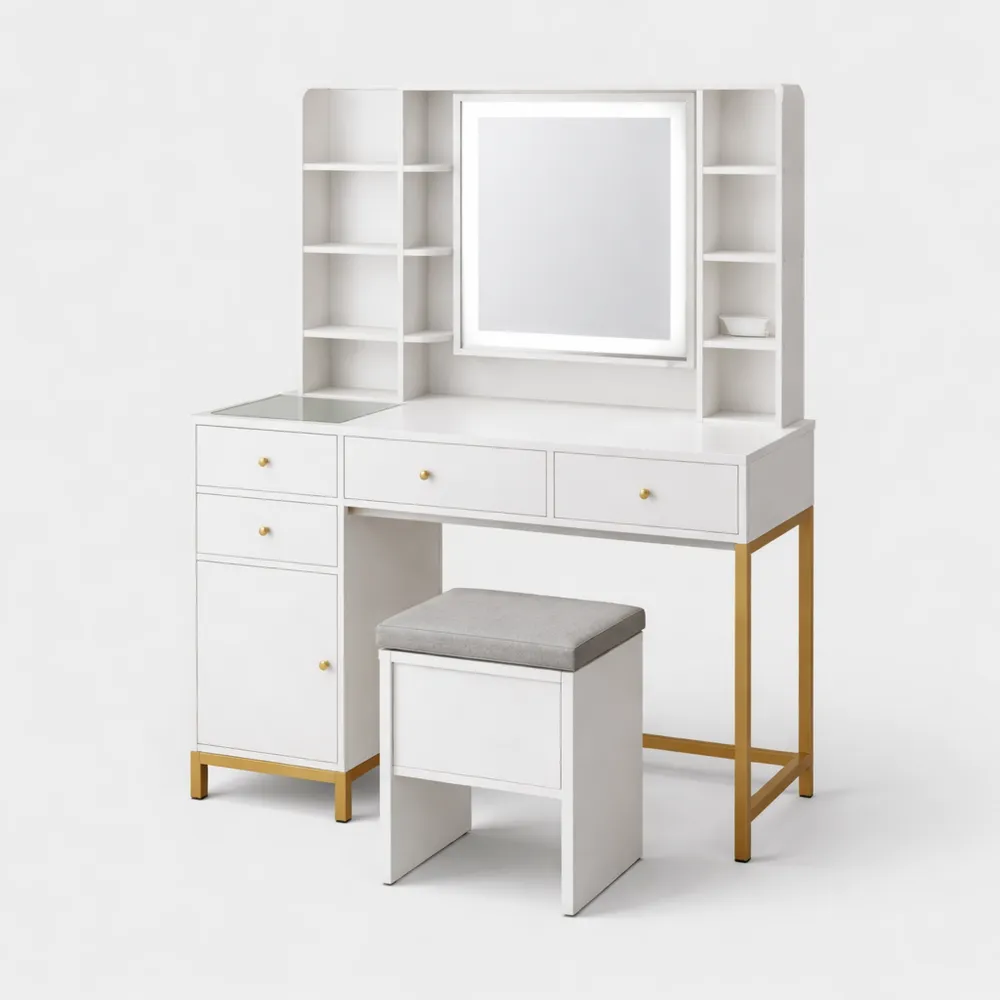 Table de Maquillage avec Rangement et Éclairage LED