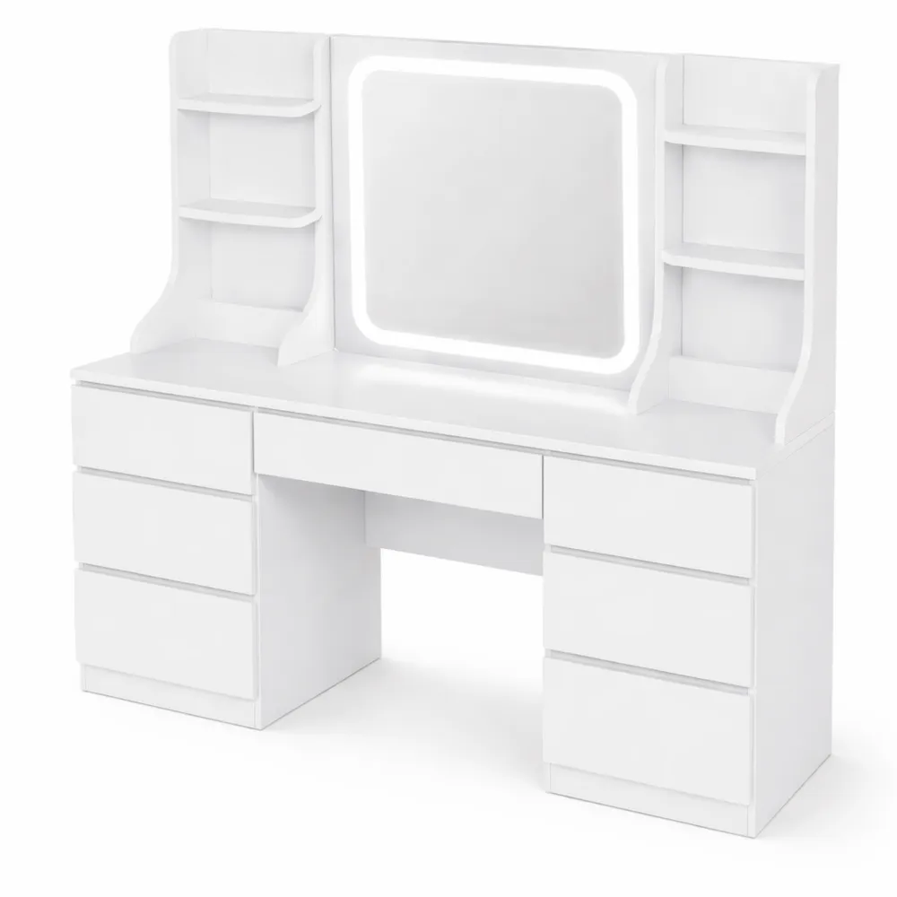 Table de Maquillage LED avec Tiroirs et Miroir Réglable