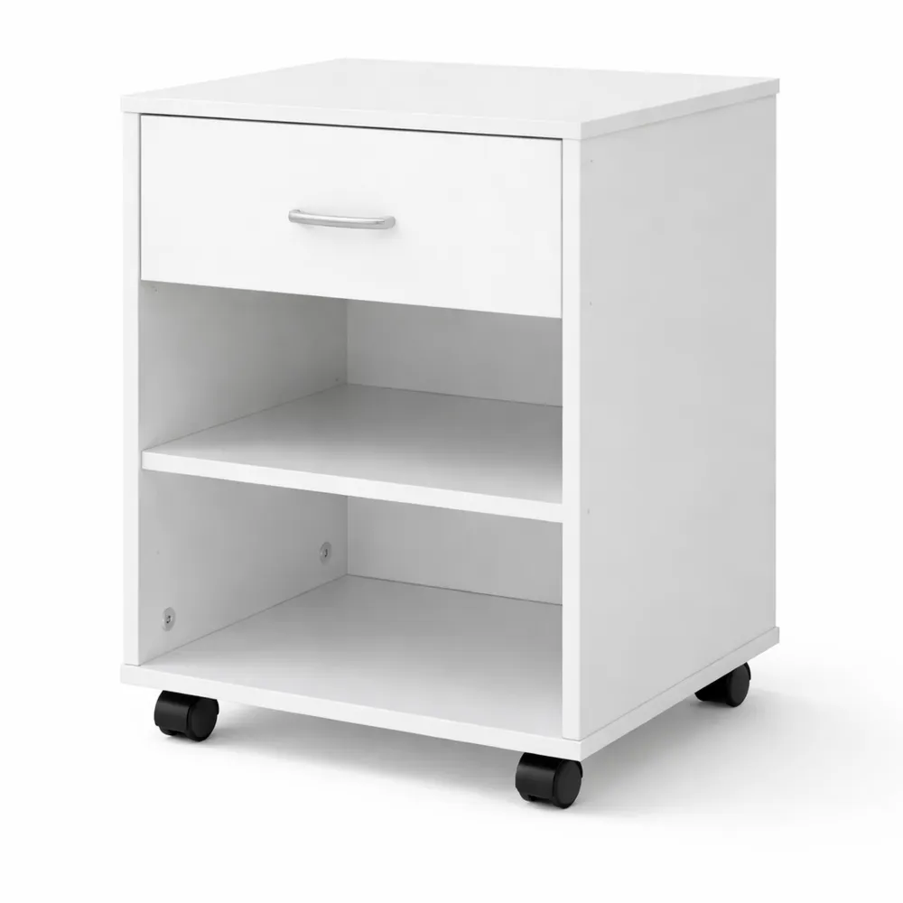 Caisson de Rangement Mobile pour Bureau, 46x36x59cm, Blanc Brillant