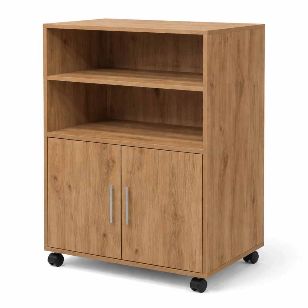 Caisson de bureau mobile en chêne, meuble de rangement sur roulettes 60x48x81 cm