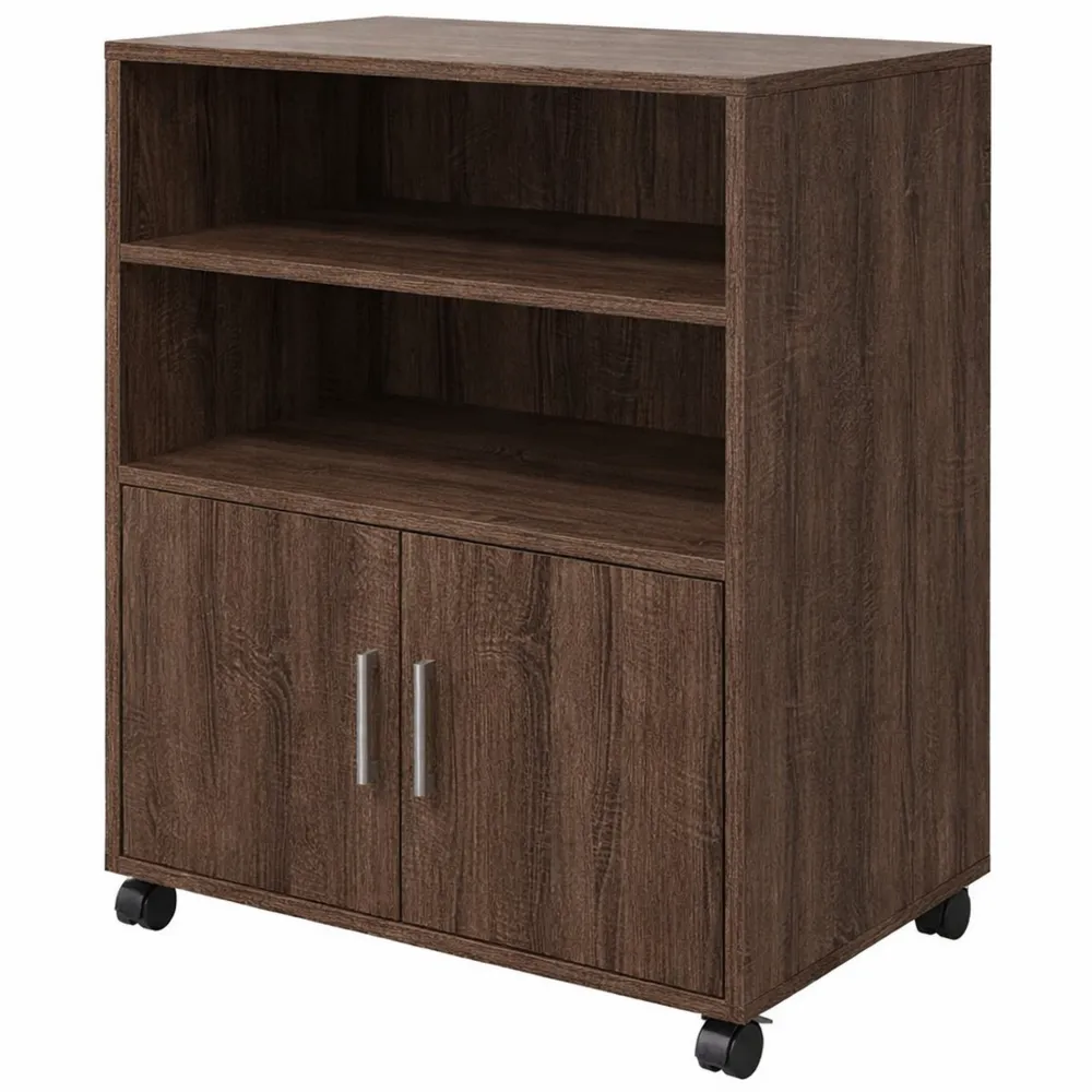 Caisson de Rangement Mobile sur Roulettes en Chêne Marron