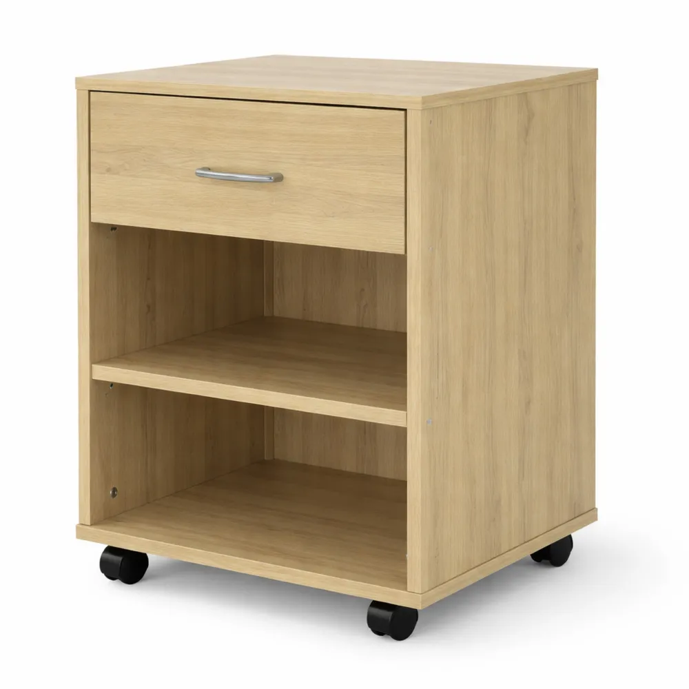 Caisson de Rangement Mobile pour Bureau sur Roulettes en Chêne Sonoma