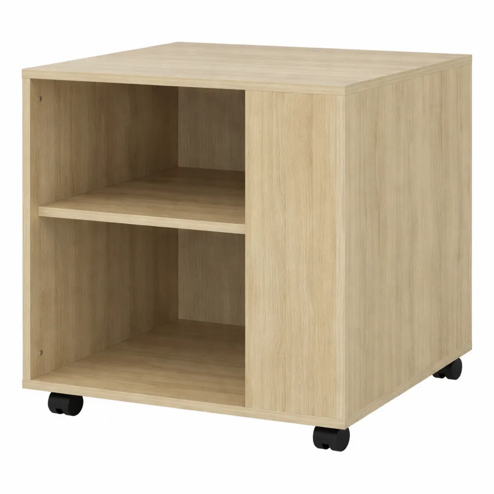 Caisson de rangement mobile en bois clair avec roulettes