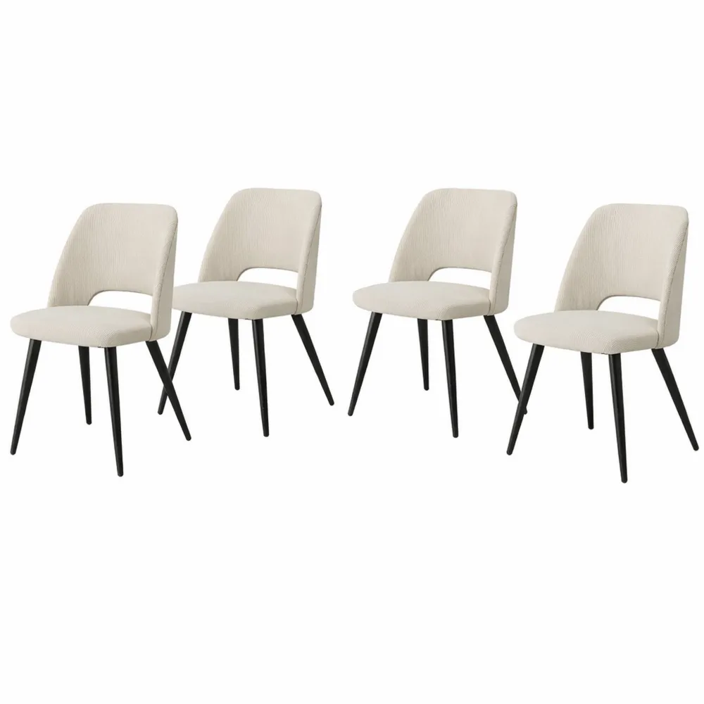 Ensemble de 4 chaises en velours avec dossier ajouré - Beige