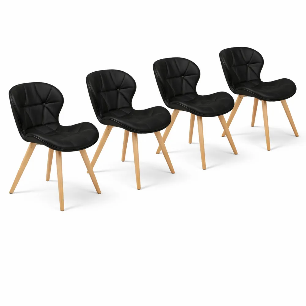 Ensemble de 4 chaises en similicuir noir pour salle à manger