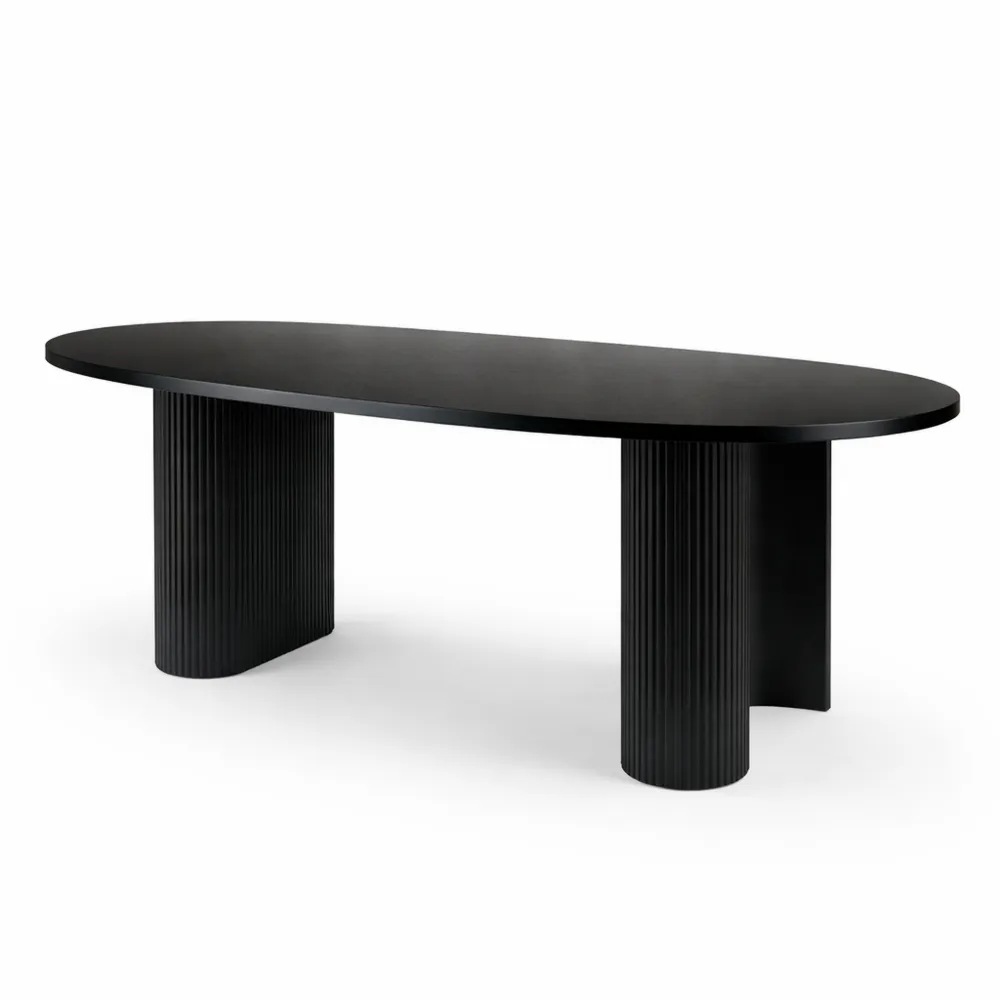 Table à dîner ovale noire pour 6 personnes avec pieds texturés