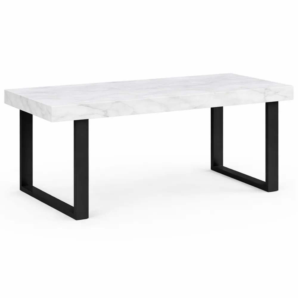 Table à Manger Extensible Rectangulaire pour 4 à 8 Personnes, Plateau Effet Marbre Blanc, 160-200 cm