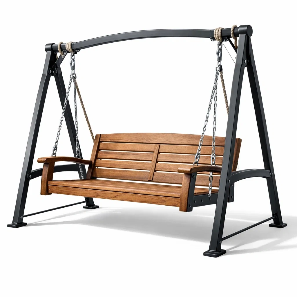 Hollywoodschaukel holz mit metallrahmen braun schwarz-dwellvelvet