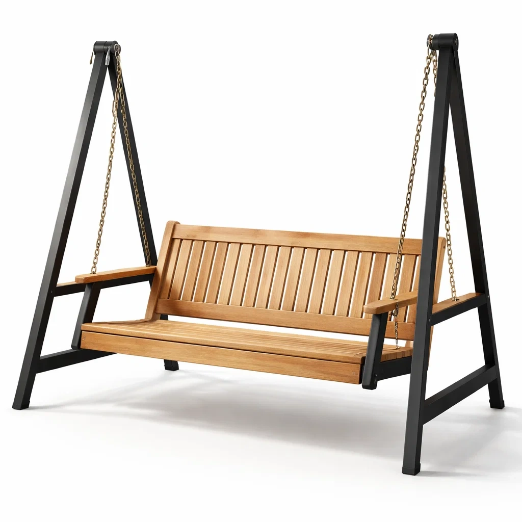 Hollywoodschaukel holz metall mit teaksitz-dwellvelvet