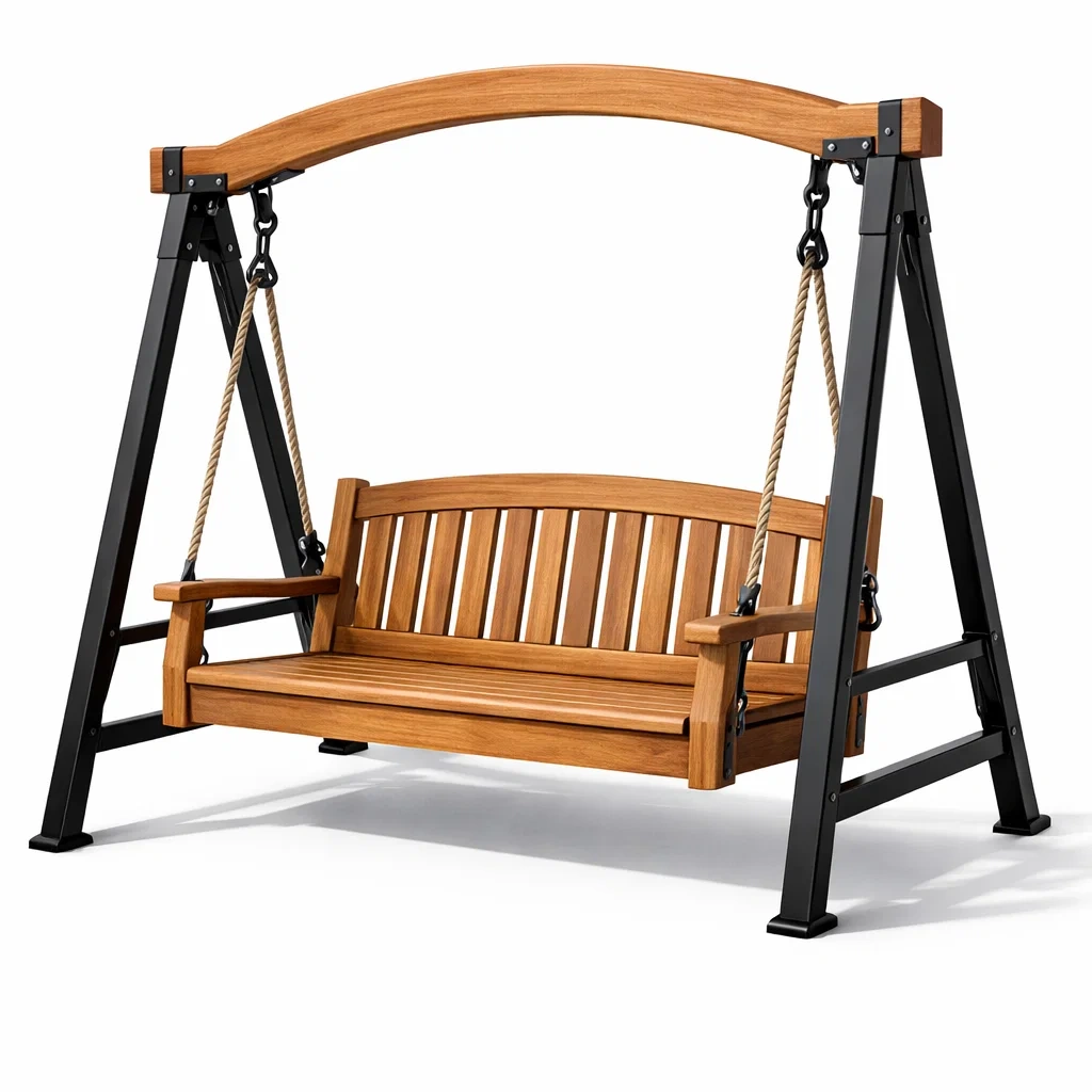 Hollywoodschaukel holz mit metallgestell und seil teak schwarz-dwellvelvet