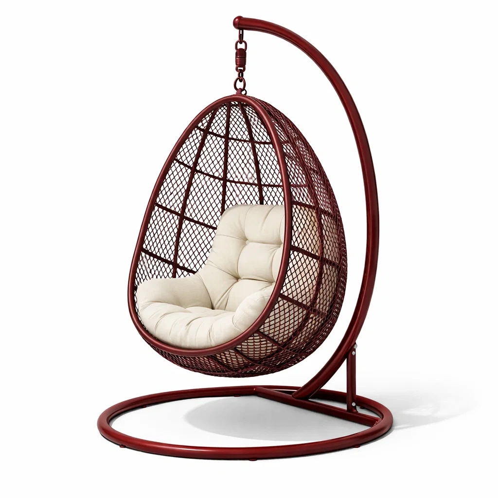 Eiförmiger hängesessel mit gestell aus metall mit polyesterkissen rot-dwellvelvet