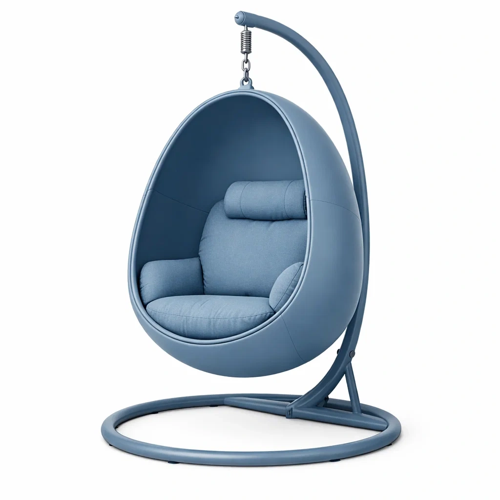 Eiförmiger hängesessel mit gestell aus stahl und polyester blau-dwellvelvet