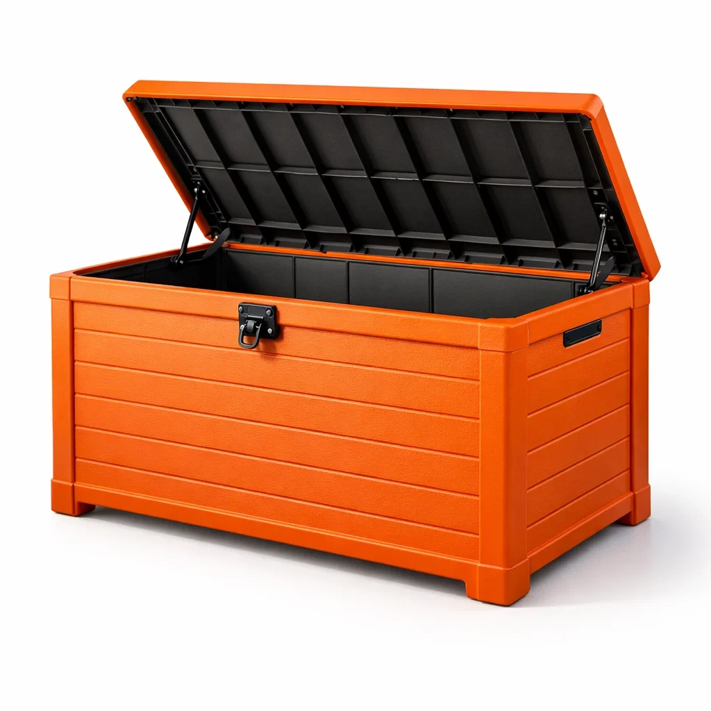 Gartenaufbewahrungsbox aus kunststoff orange 120x56x63 cm-dwellvelvet