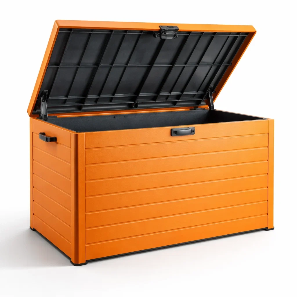 Gartenaufbewahrungsbox aus kunststoff orange mit deckel 117x45x57 cm-dwellvelvet
