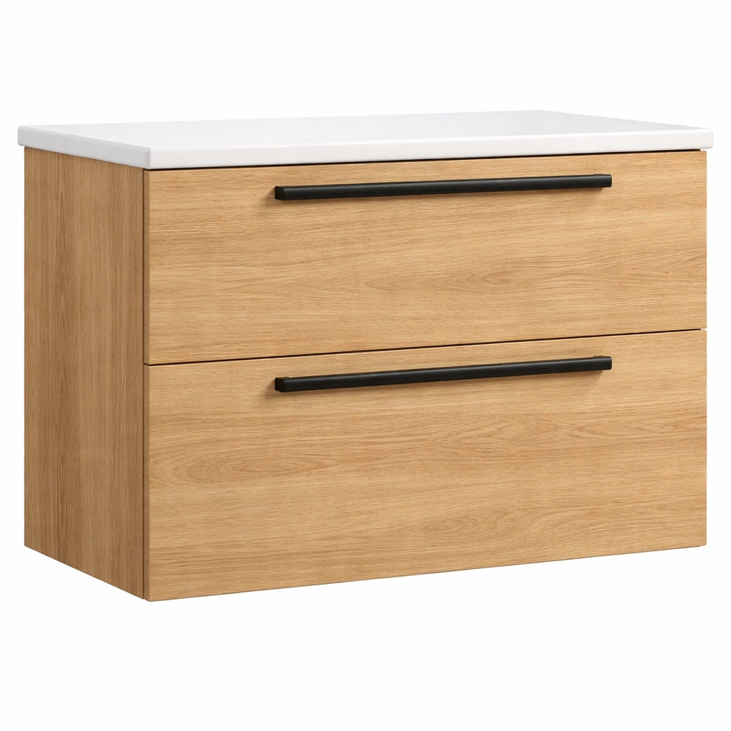 Commode murale bois deux tiroirs design moderne-Rovtrix