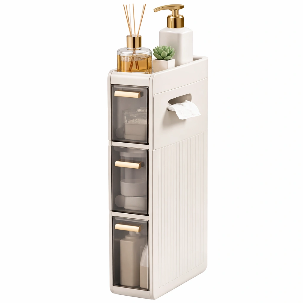 Meuble rangement salle bain etroit tiroirs multiples-Rovtrix