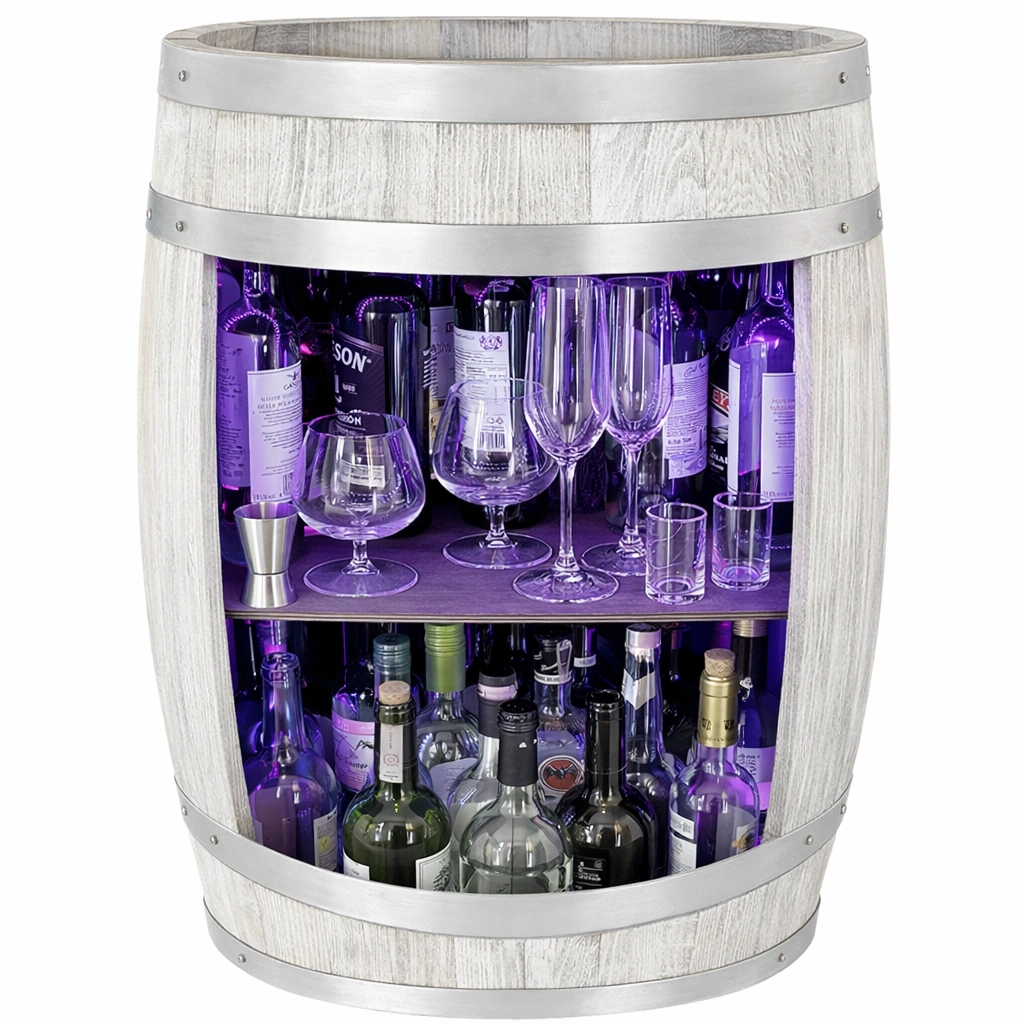Meuble bar forme tonneau rangement bouteilles LED-Rovtrix