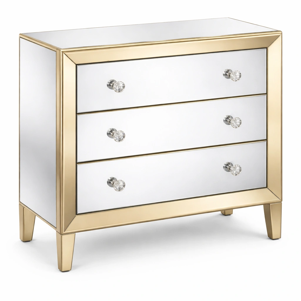 Commode design miroir trois tiroirs cadre dore-Rovtrix