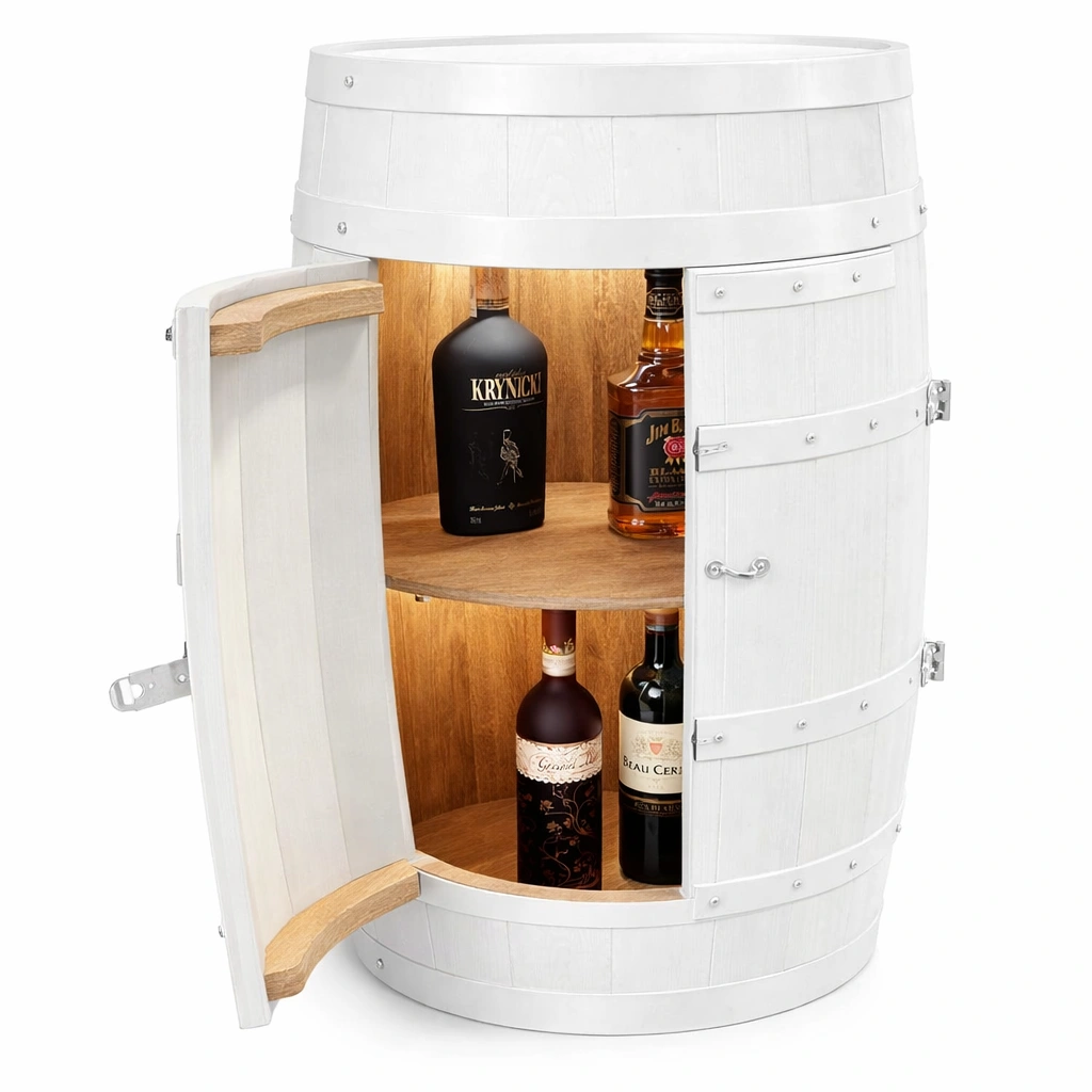 Meuble bar tonneau portes rangement bouteilles bois-Rovtrix