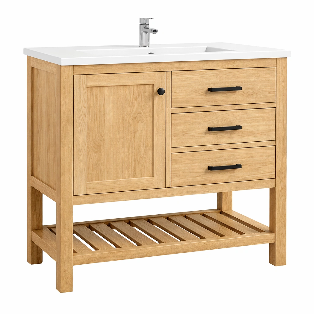 Meuble salle bain lavabo porte tiroirs etagere basse-Rovtrix