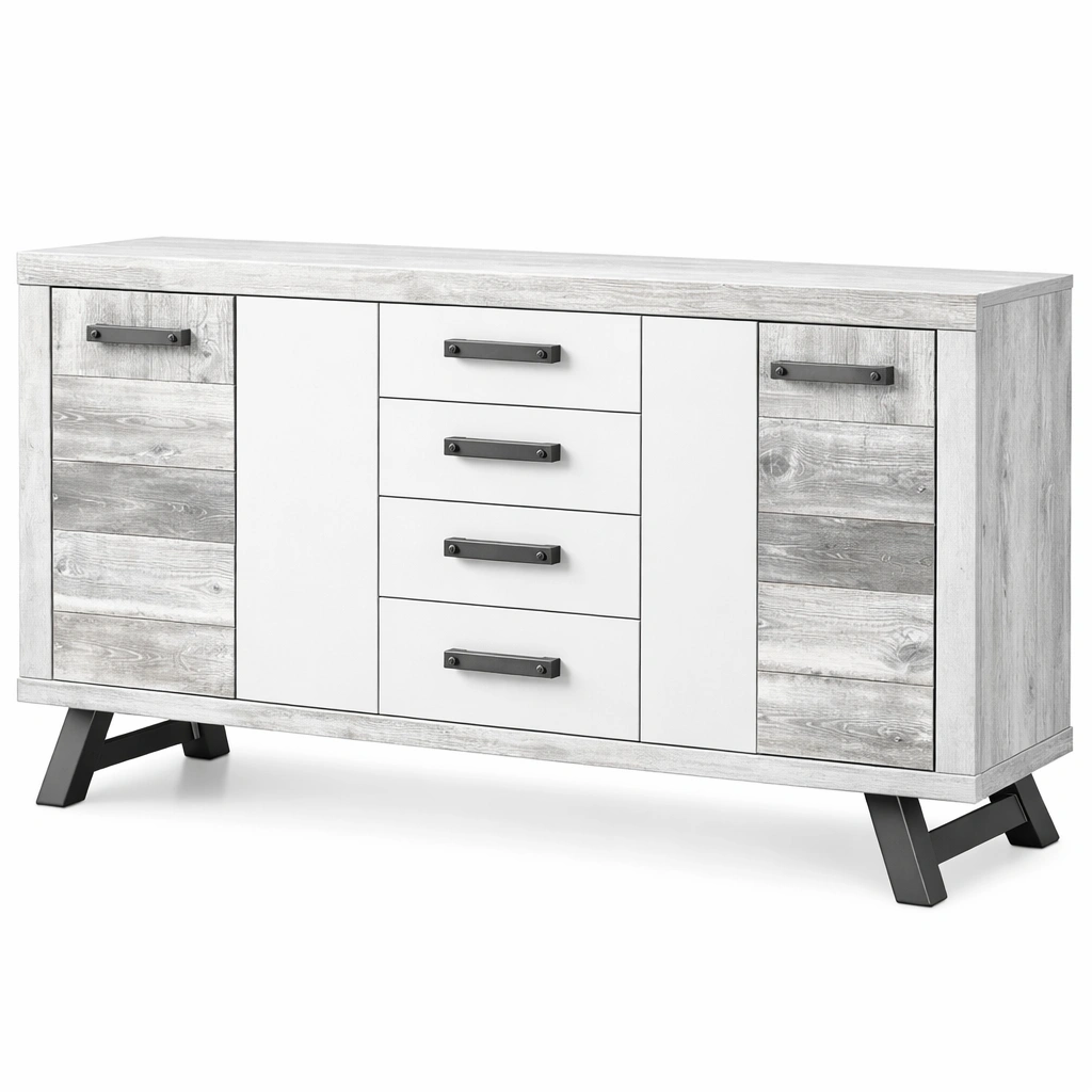 Buffet salon portes tiroirs design industriel moderne-Rovtrix