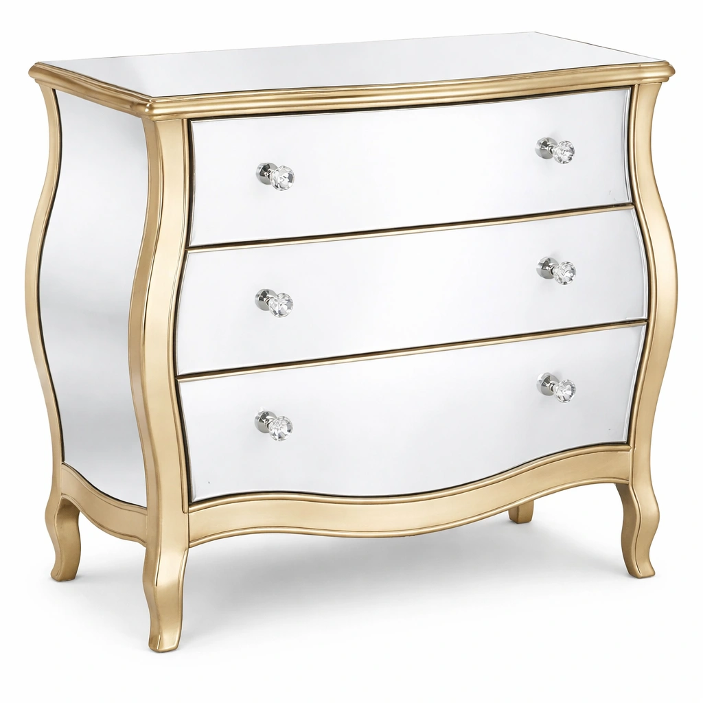 Commode miroir trois tiroirs design classique luxe-Rovtrix