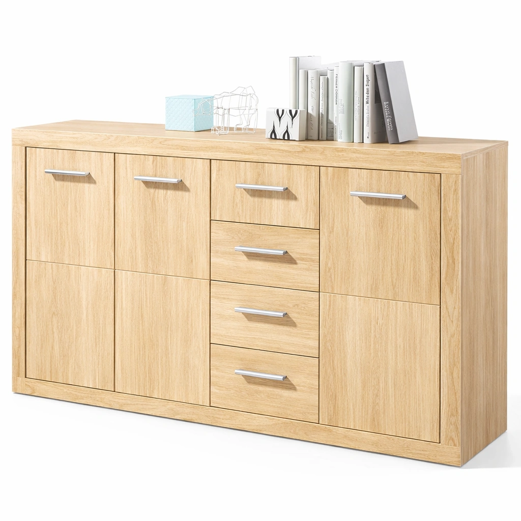 Buffet rangement bois clair portes tiroirs design moderne-Rovtrix