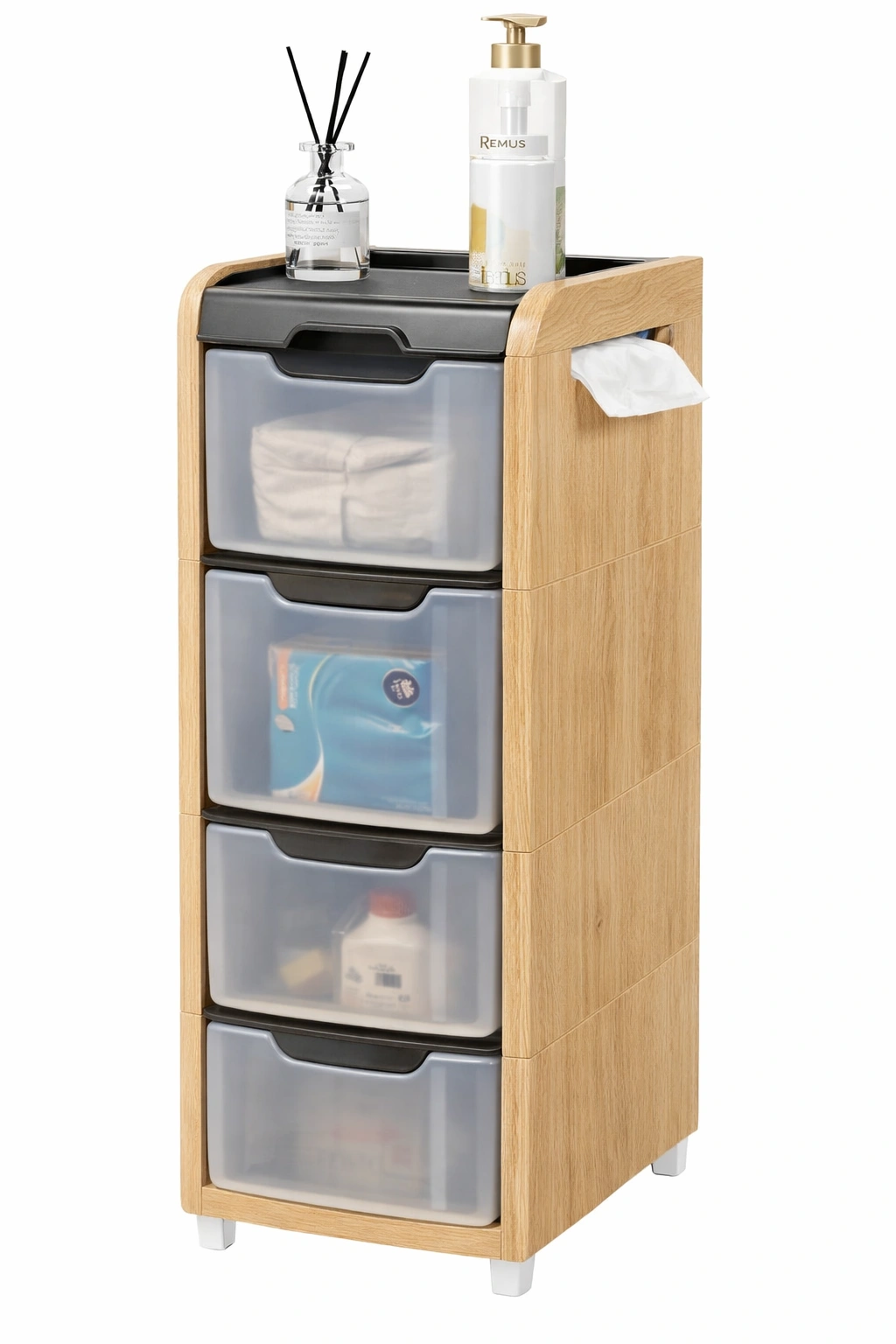 Meuble rangement etroit tiroirs plastique bois compact-Rovtrix