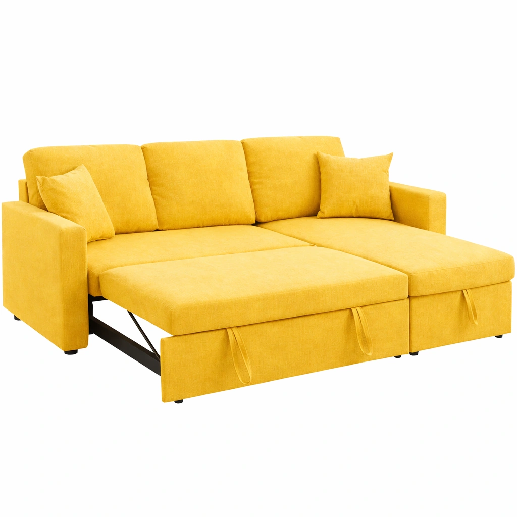 Canape angle convertible jaune tissu moderne salon-Rovtrix