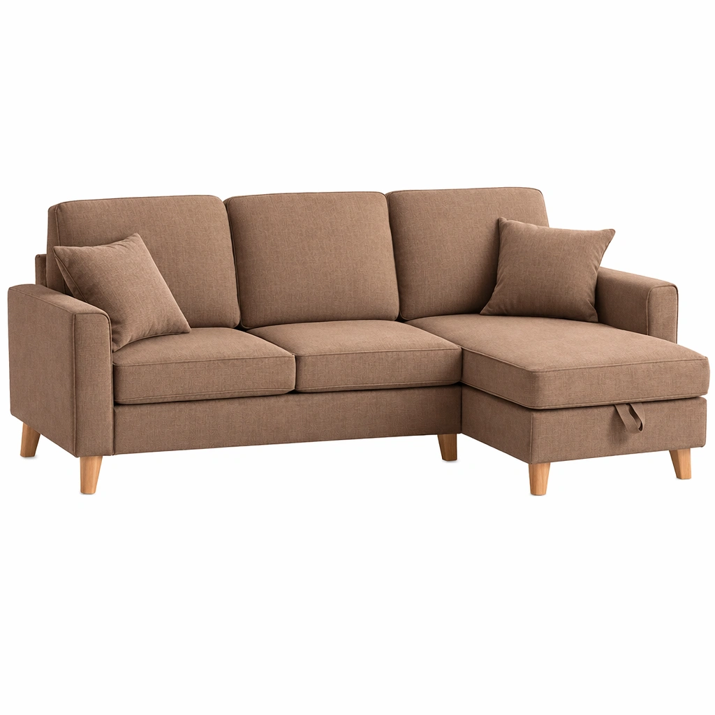 Canape angle tissu marron design moderne salon-Rovtrix