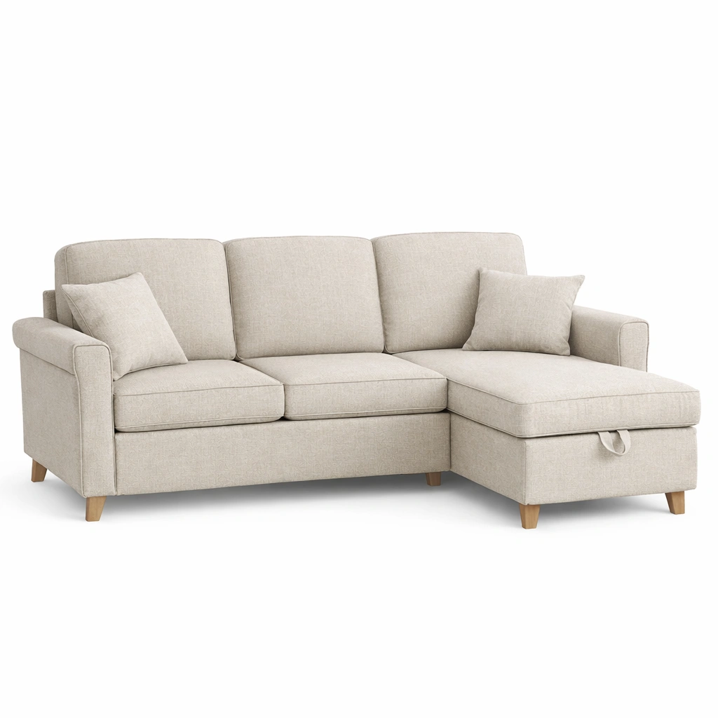 Canape angle tissu beige design moderne salon-Rovtrix