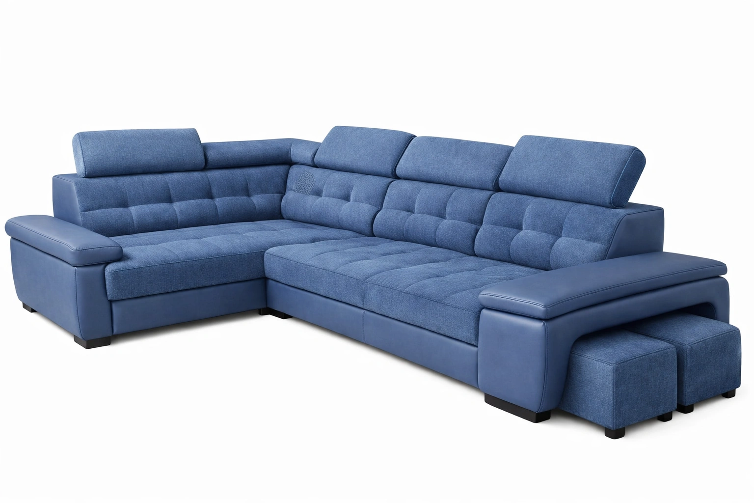 Canape angle cuir tissu bleu grand format moderne-Rovtrix