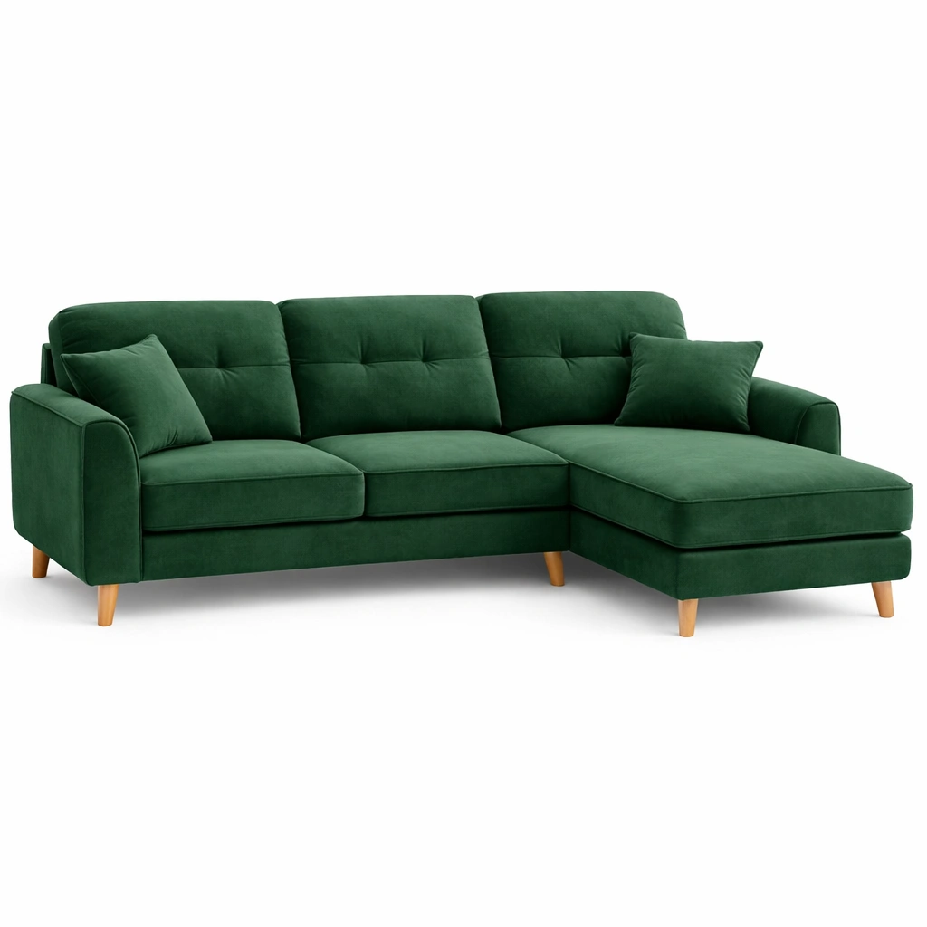 Canape angle velours vert design moderne salon-Rovtrix