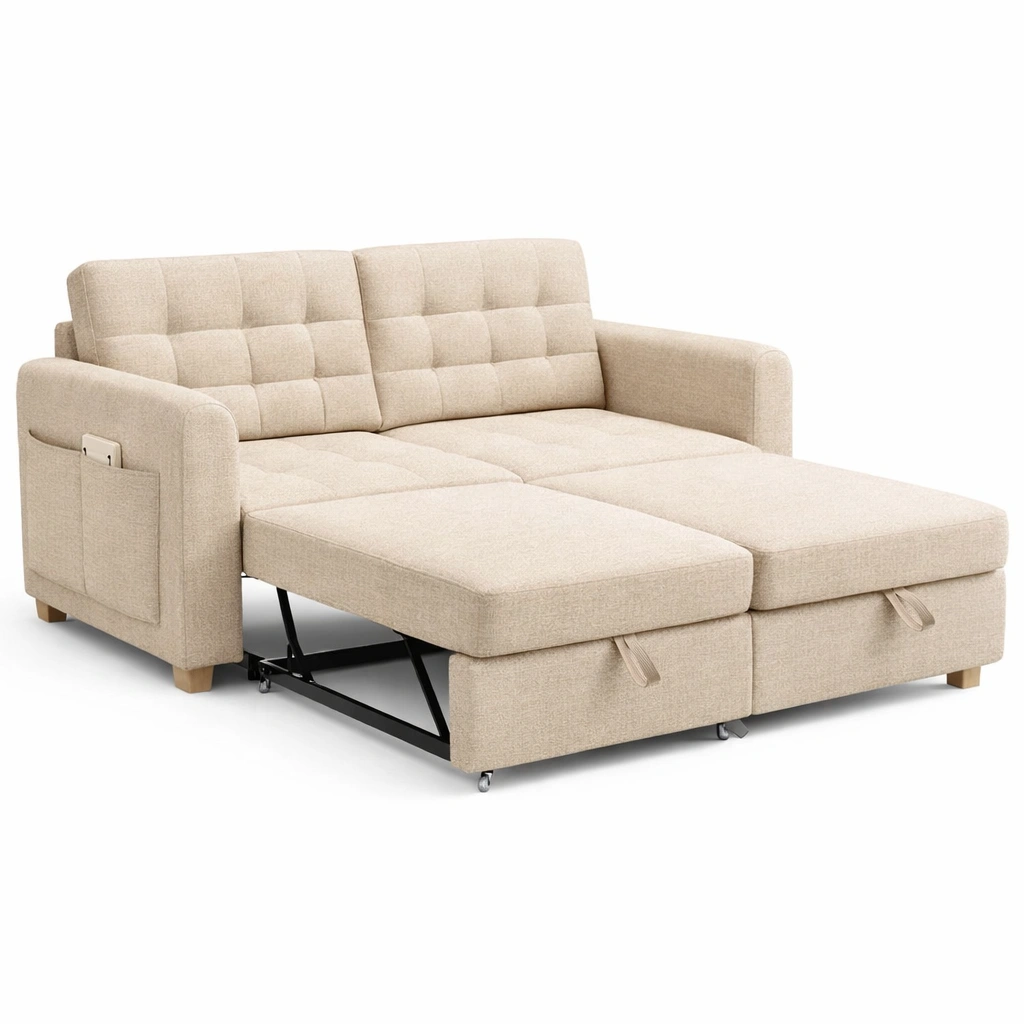 Canape convertible beige tissu couchage rangement salon-Rovtrix