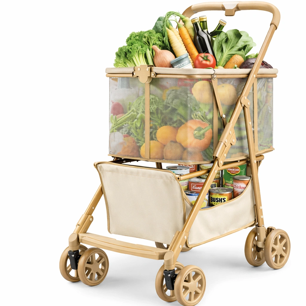 Chariot courses pliable panier tissu rangement double-Rovtrix