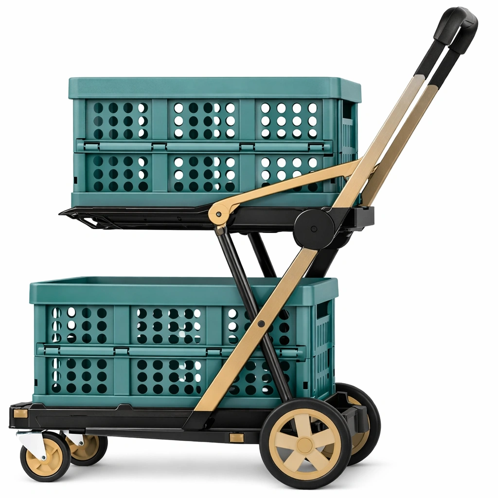 Chariot pliable double panier plastique transport pratique-Rovtrix