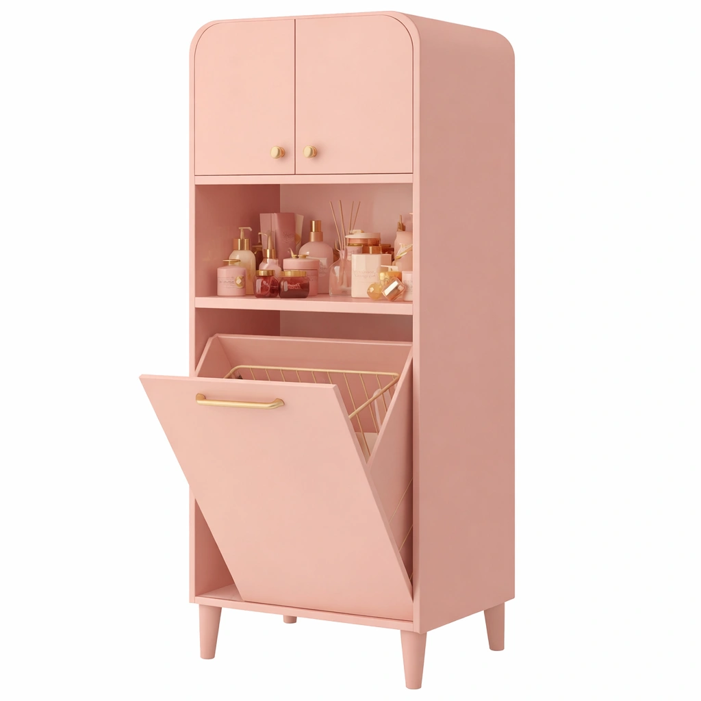 Armoire rangement rose etageres panier linge design-Rovtrix