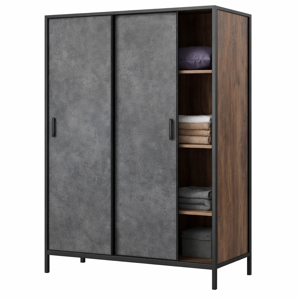 Armoire vetements portes coulissantes style industriel-Rovtrix