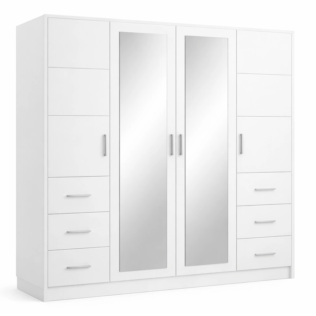 Armoire dressing grande capacite portes miroir tiroirs-Rovtrix