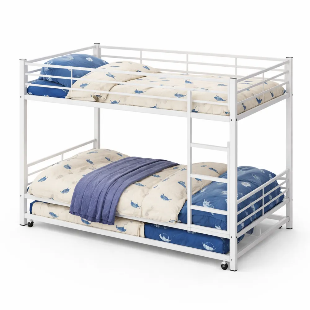 Letto a castello con letto estraibile per bambini e ragazzi, bianco