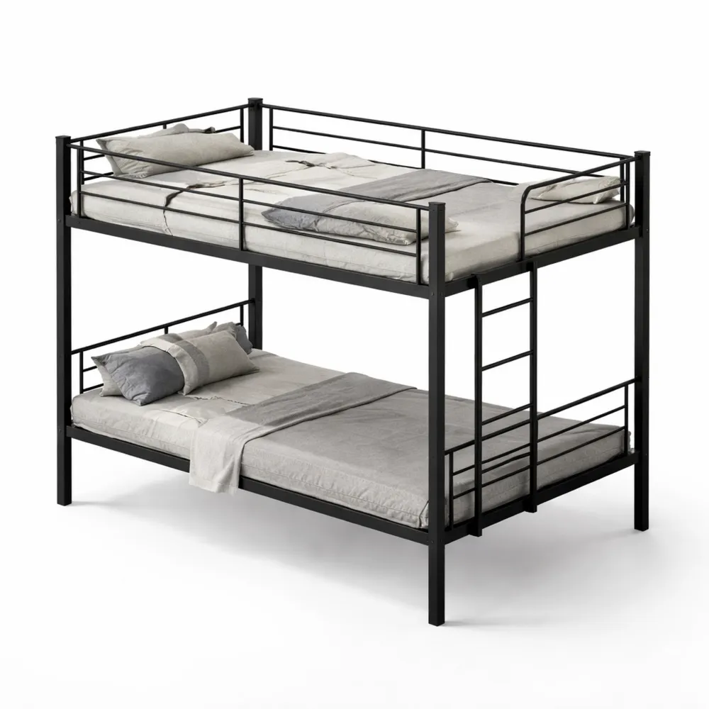 Letto a castello per bambini con ringhiera e rete a doghe, nero, trasformabile