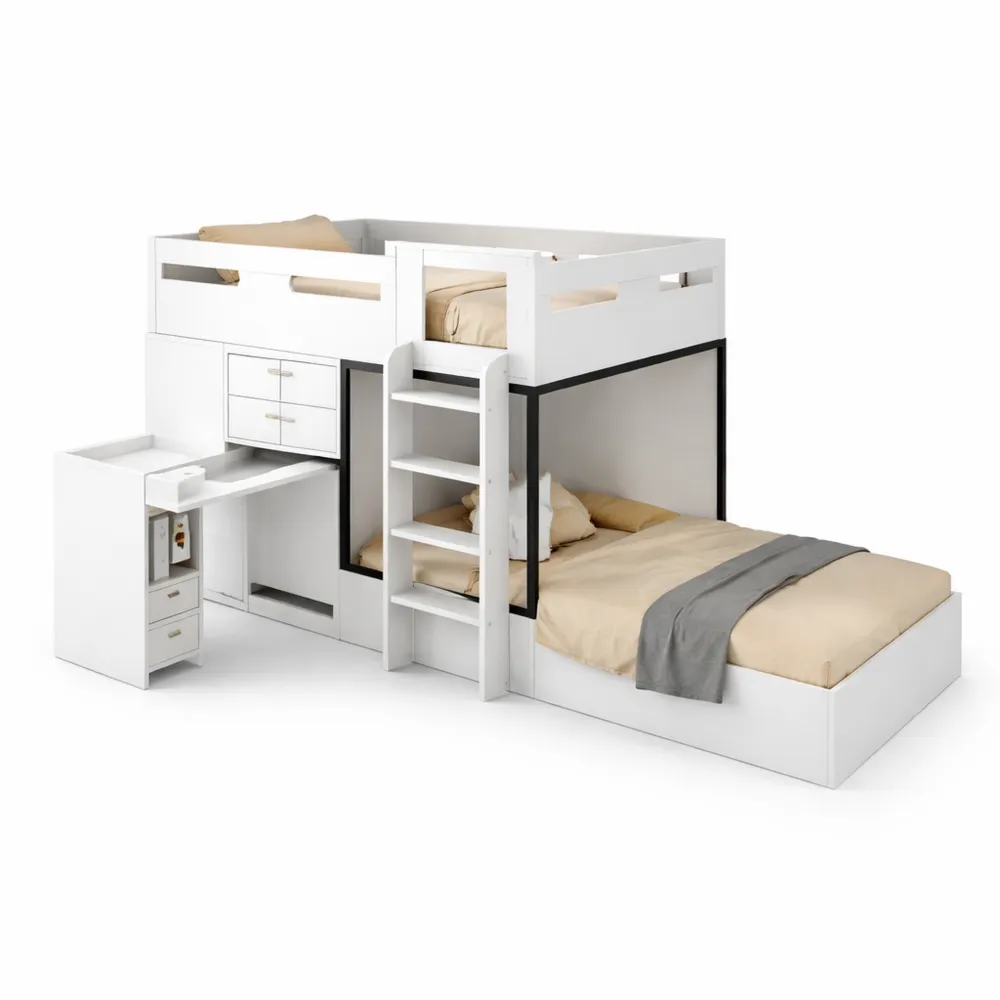 Letto a castello per bambini con scrivania e armadio integrati