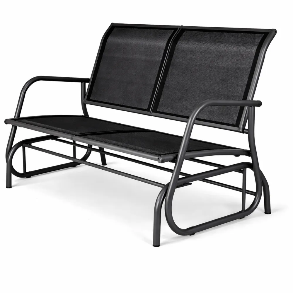 Panchina a Dondolo da Giardino per 2 Persone in Metallo e Tessuto Traspirante, 120x70x85cm, Nero