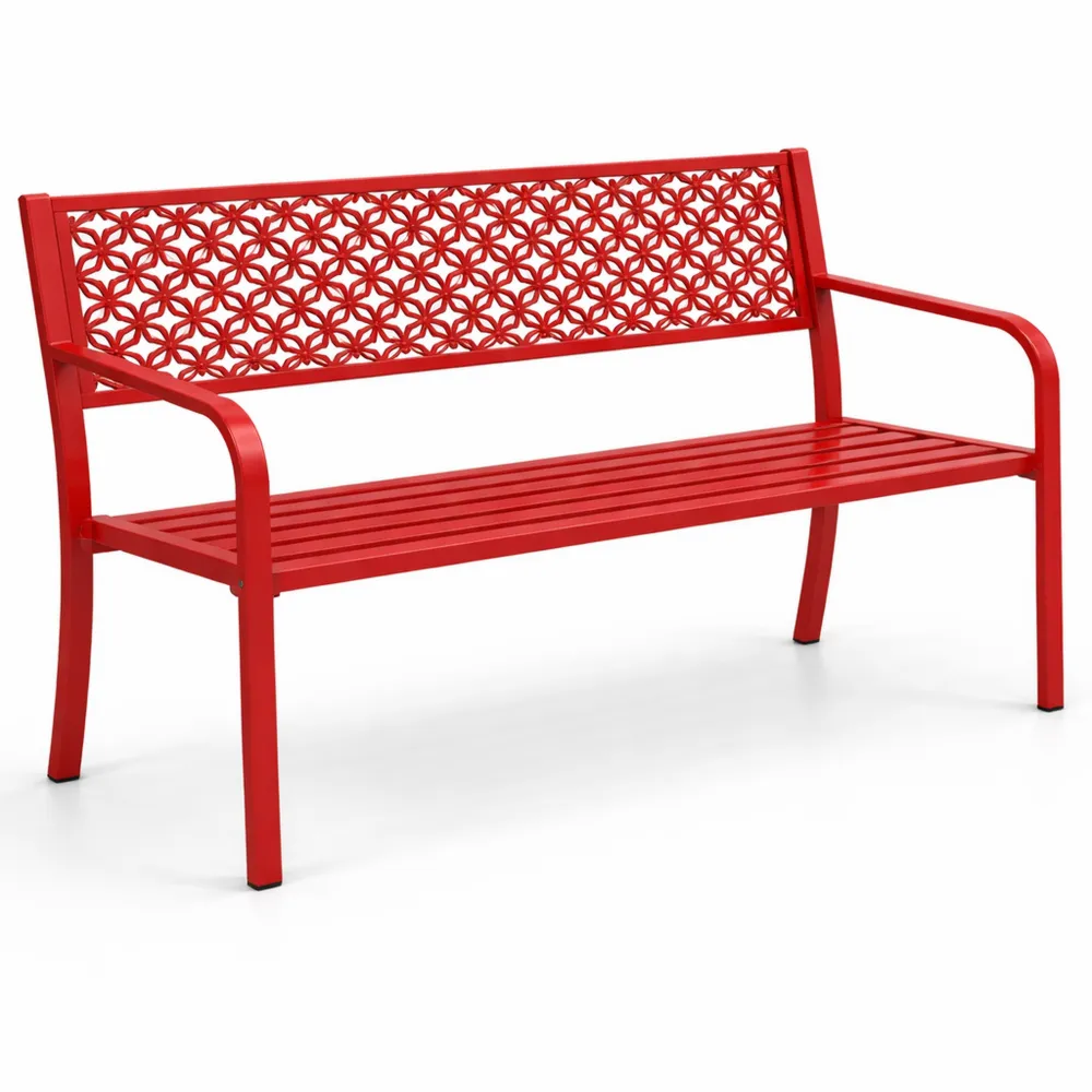 Panca da Giardino in Ferro Ergonomica 2-3 Posti con Braccioli e Seduta Curvata