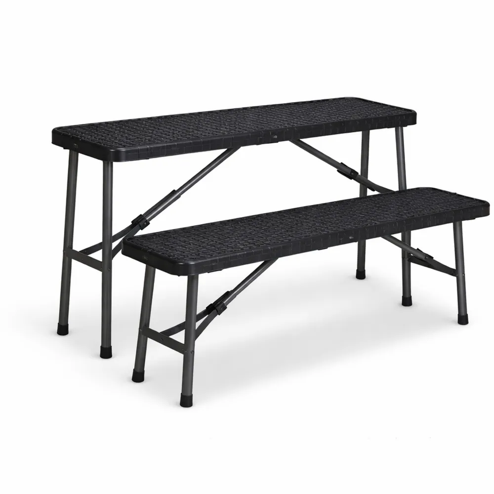 Set di 2 Panche Pieghevoli per Terrazza e Giardino, Plastica Nera, 42x100x25 cm