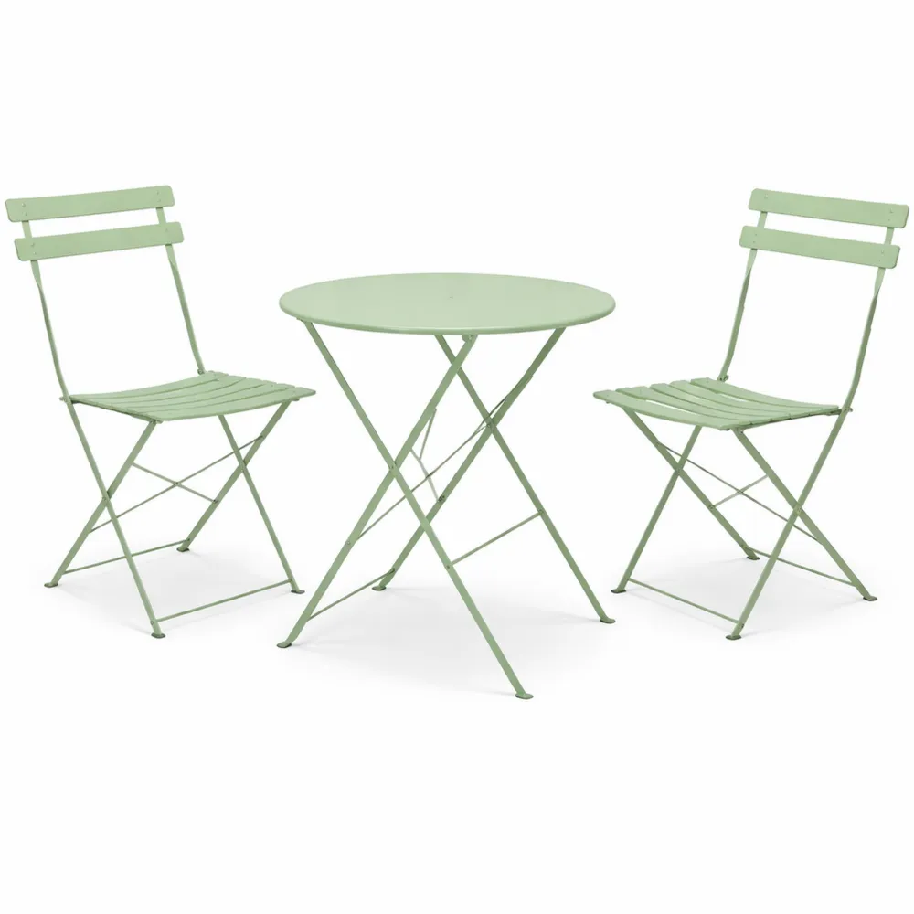 Set da Esterno con Tavolo Rotondo e Sedie Pieghevoli in Acciaio per Giardino