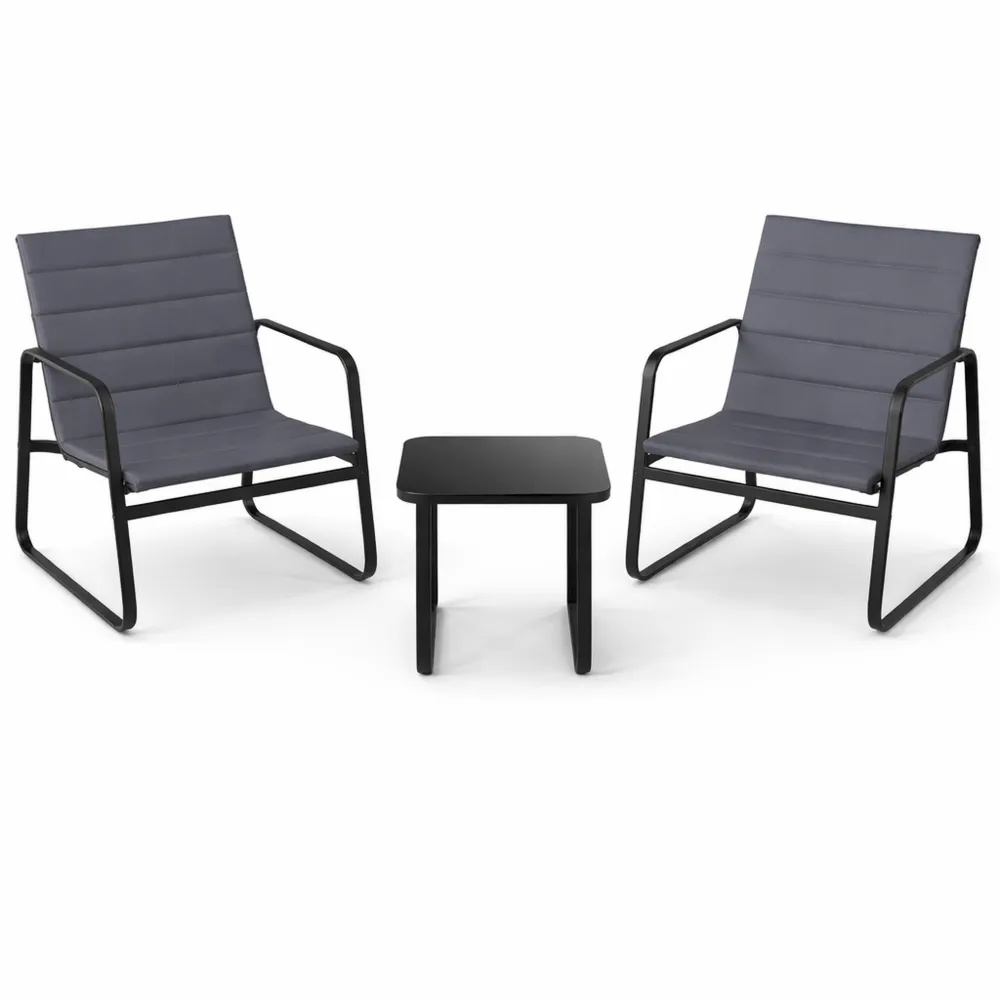 Set Tavolino e Sedie da Giardino 3 Pezzi con Cuscini e Tavolo in Vetro Temperato